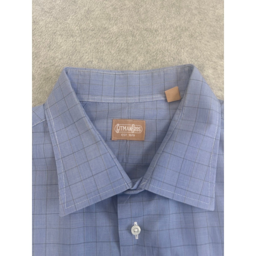Gitman Bros Dress Shirt Mens 19 34 Blue Windowpane Plaid Check Business Made USA - Picture 2 of 10